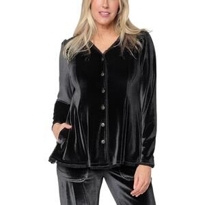LOGO Lavish by Lori Goldstein Button Velvet Top Black - Regular